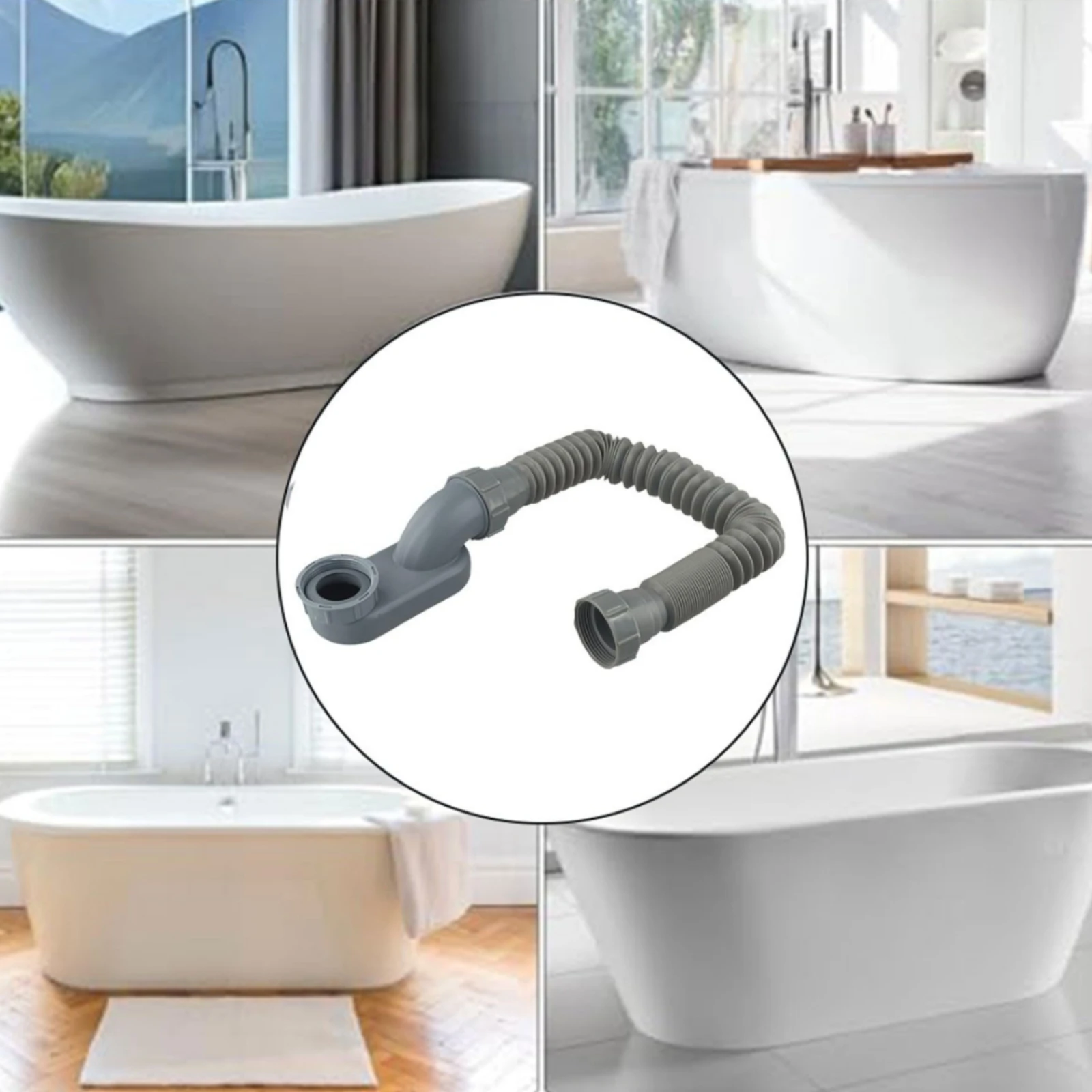Flat P Drain Bend Kit Leak Proof Freestanding Tub Drain Kit Freestanding Tub Drain Hose Adjustable Length Bathroom Plumbing