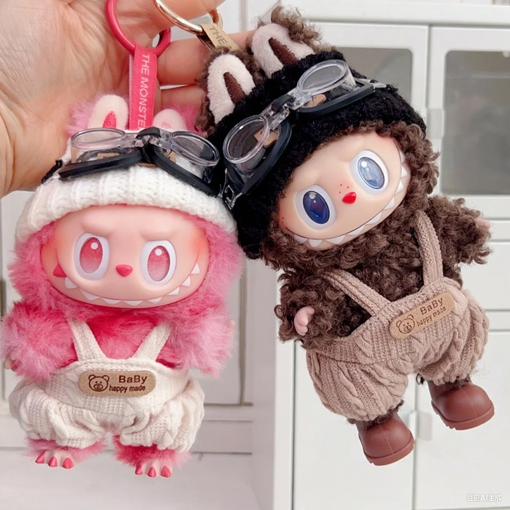 

Clothes For Labubu Doll Hat Goggles Overalls Set 1st 2nd 3rd Gen 17cm Labubu Sitting Party Outfit Sitting Party Accessories