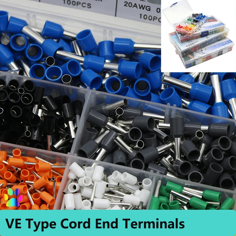 

Boxed VE Series Cord End Terminals Insulated PVC Block Crimping Sleeve Crimp Terminal Cable Electrical Pipe Wire Connector