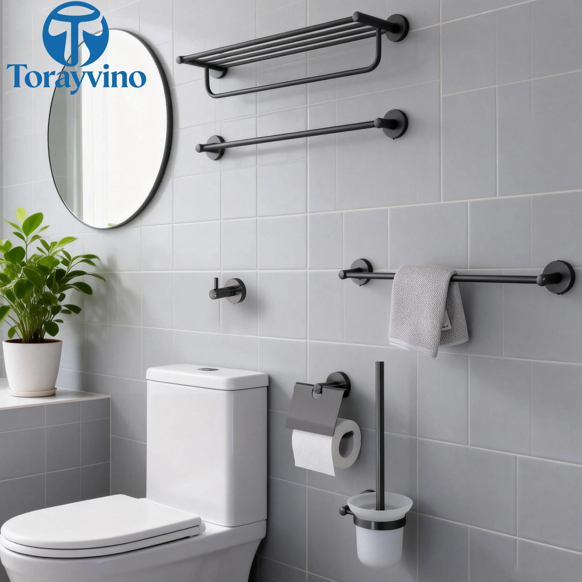 

Torayvino Gun серый набор аксессуаров для ванной комнаты, вешалка для полотенец, держатель для туалетной бумаги, крючки Sus 304, комбинированный комплект для ванной комнаты из нержавеющей стали