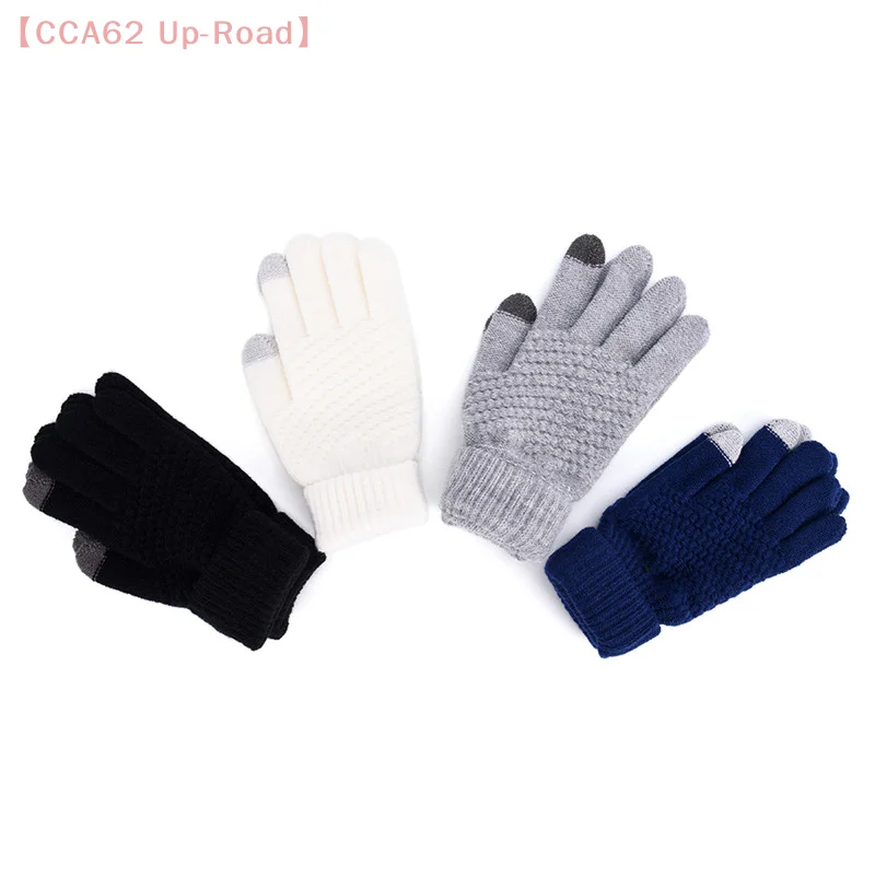 1 Pair Knitted Winter Warm Wool Gloves Touch Screen Gloves Man Women Outdoor Cycling Suede Plush Thickened Anti Slip Mittens﻿