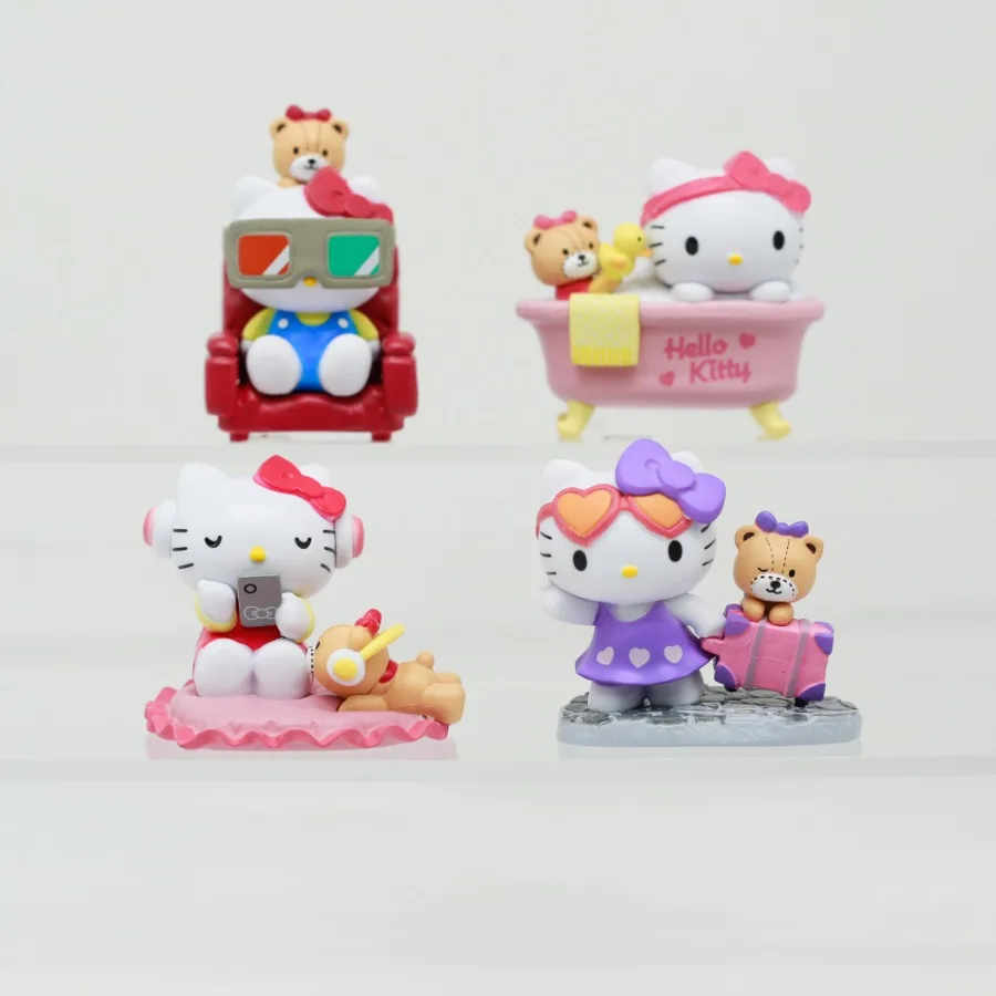 

Sanrio Happy Holiday Travel Cats Watching Movies Taking Baths Listening To Music Blind Box Anime Cartoon Desktop Decor Kid Toys