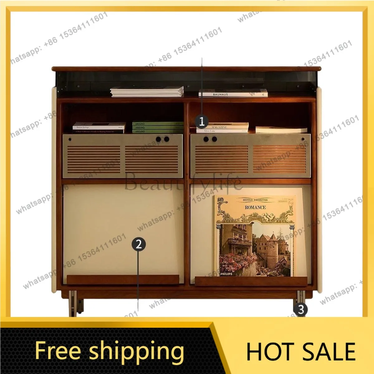 FG French solid wood Bauhaus medieval retro integrated living room wall locker