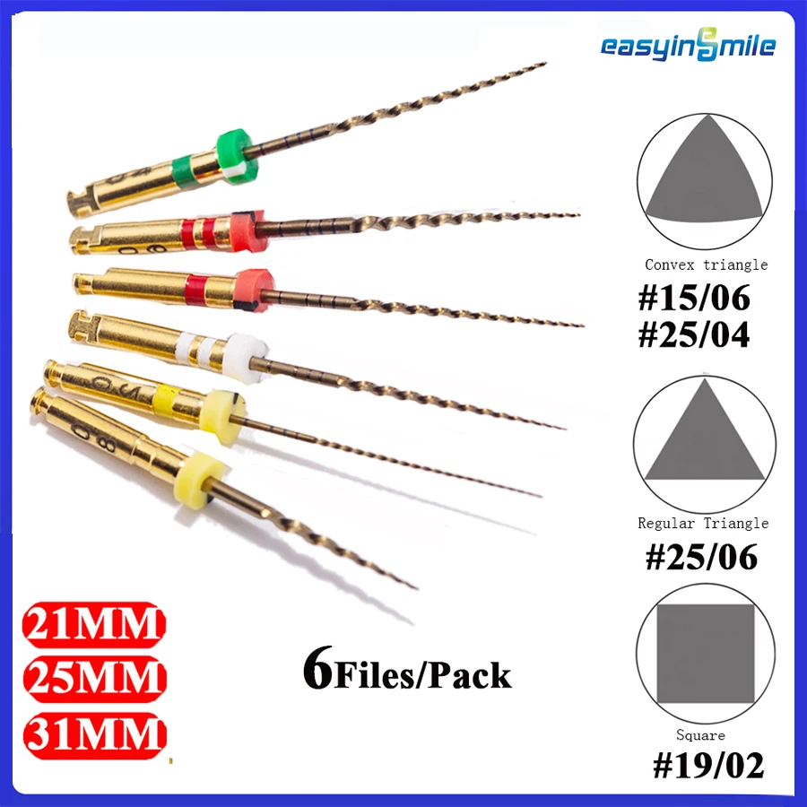 

EASYINSMILE Dental Endo File Endodontic Niti Files 25mm 02/04/06/08 Taper rotary files Root Canal Tools Engine Use 6 Pcs/Box