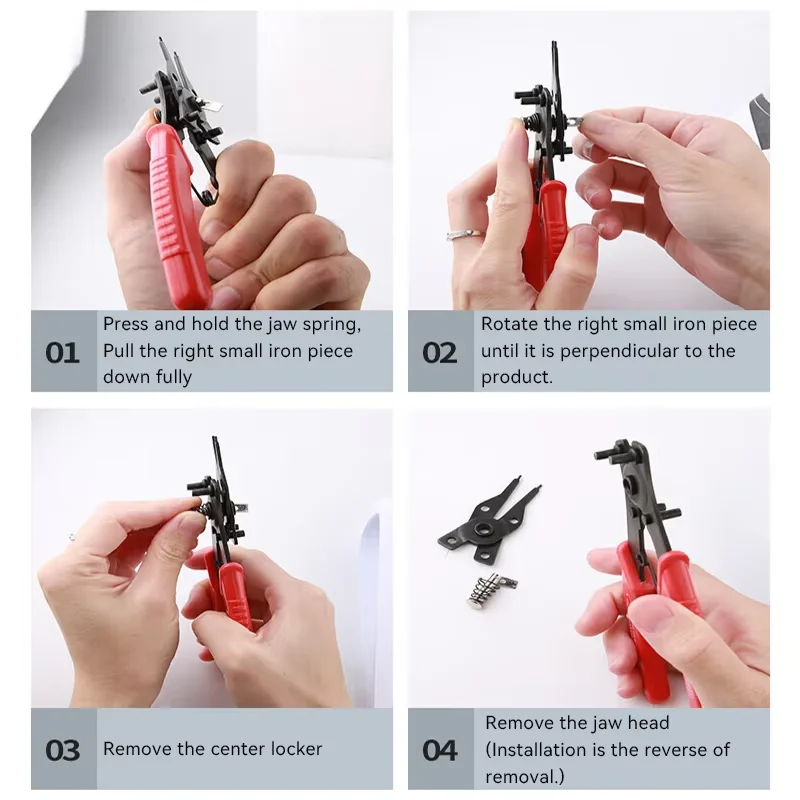 TOPLIA NP060001 4-in-1 Interchangeable Circlip Pliers, Multi-functional Internal External Straight Bent Snap Ring Pliers