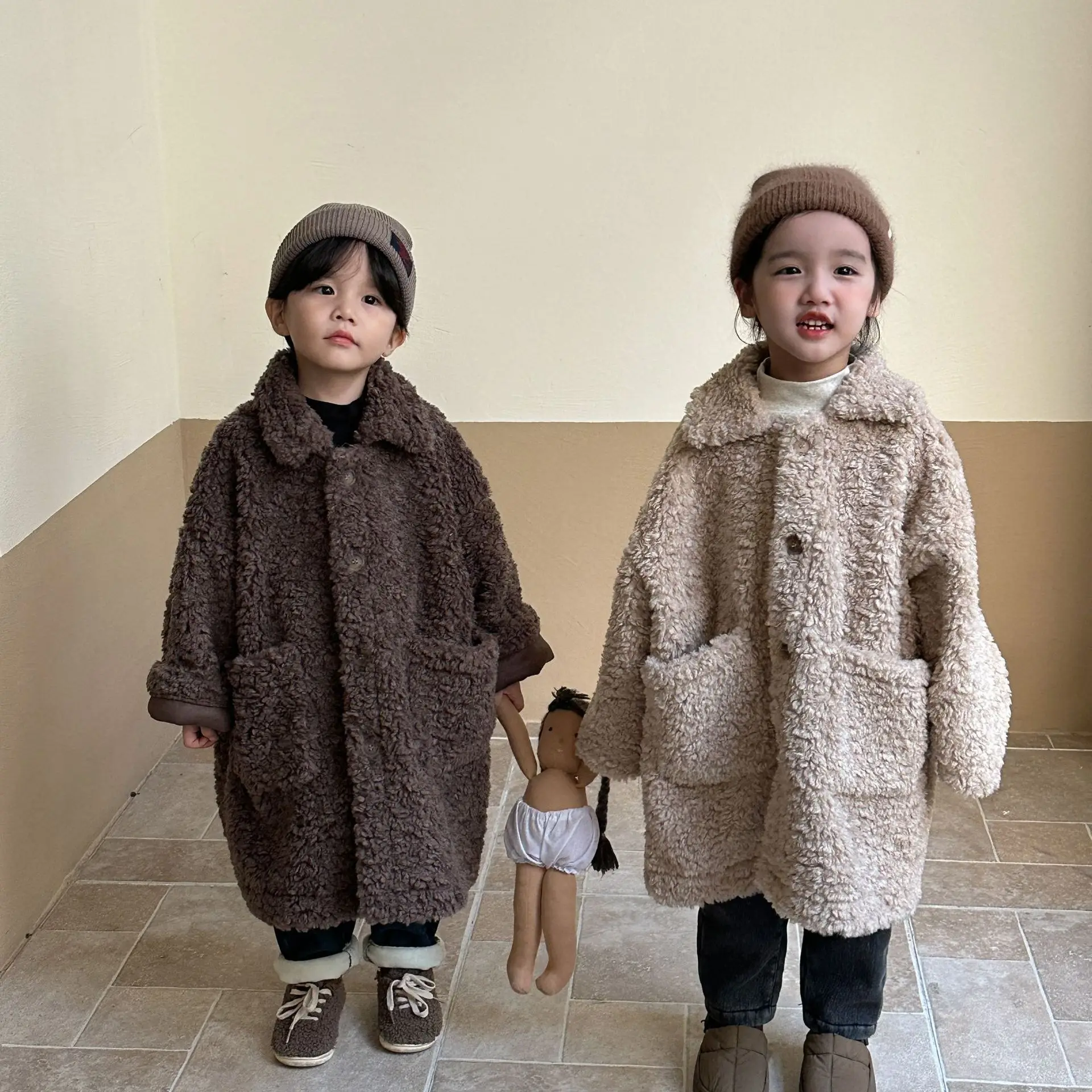 Autumn Winter Baby Casual Overcoat Girl Kid Solid Windbreak Boy Children Thicken Fashion X-long Coat Infant Plus Velvet Jacket