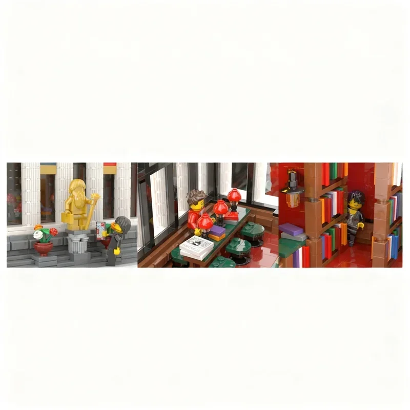 2481PCS MOC City Street View Grand Public Library Model Building Blocks Creative Assembly Display Home Decor Construction Gift