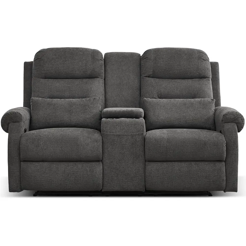 

2 Person Grey Velvet Reclining Loveseat with Cup Holders, Storage & Lumbar Pillow