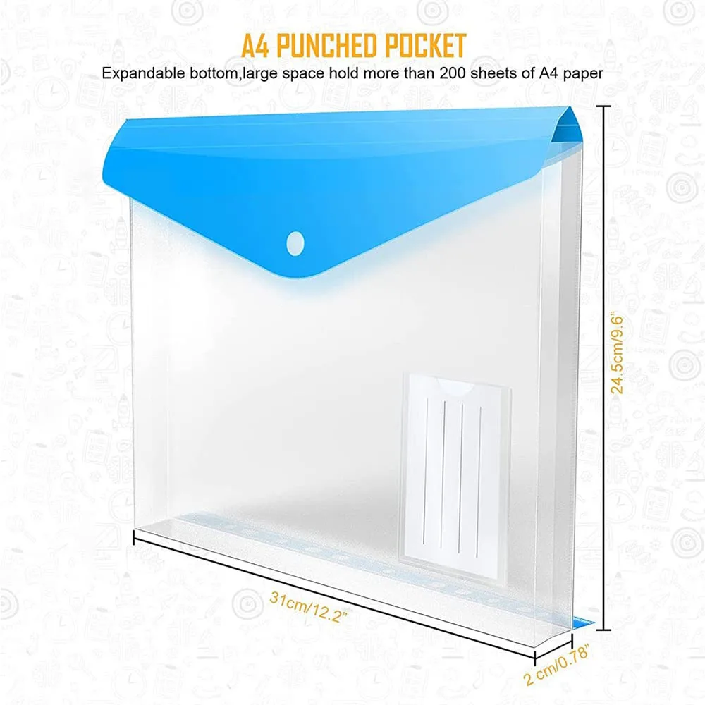14pcs Expandable Punched Pockets A4 Plastic Wallets Document Files Press Files Label Pocket and Ring for Home Random Colors