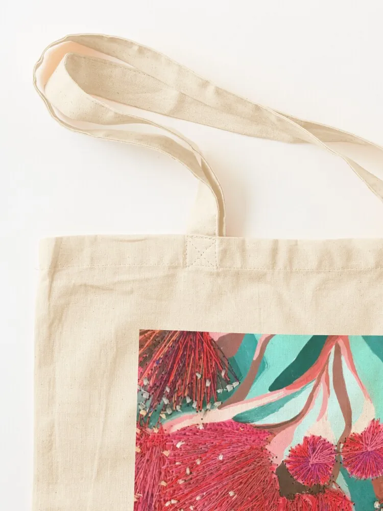 Embroidery Burgundy Red Gum Flowers by Leah Gay Tote Bag canvas tote bags foldable reusable bag hand bag Candy bags