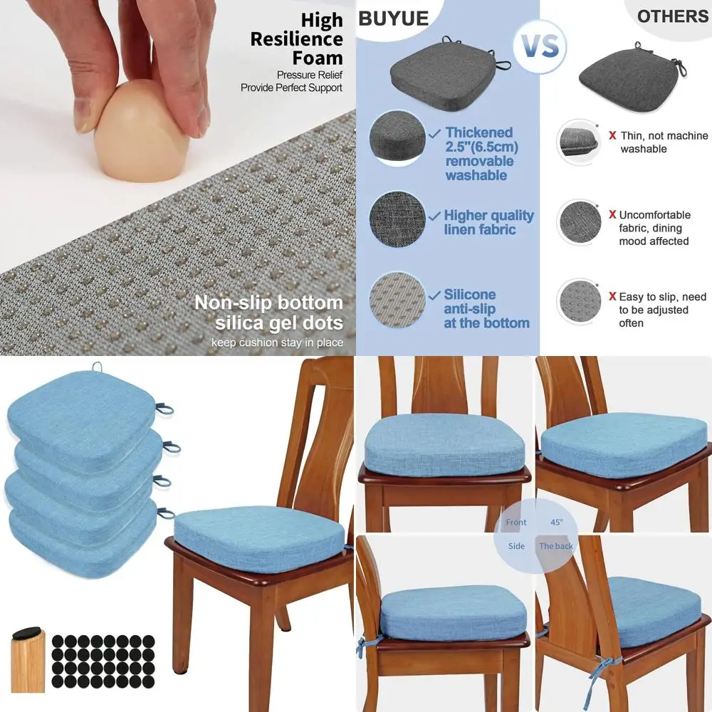 

Набор из 4 подушек для обеденных стульев из пенопласта U-образной формы толщиной 2,5, голубые нескользящие подушки для сидений для комфорта кухни