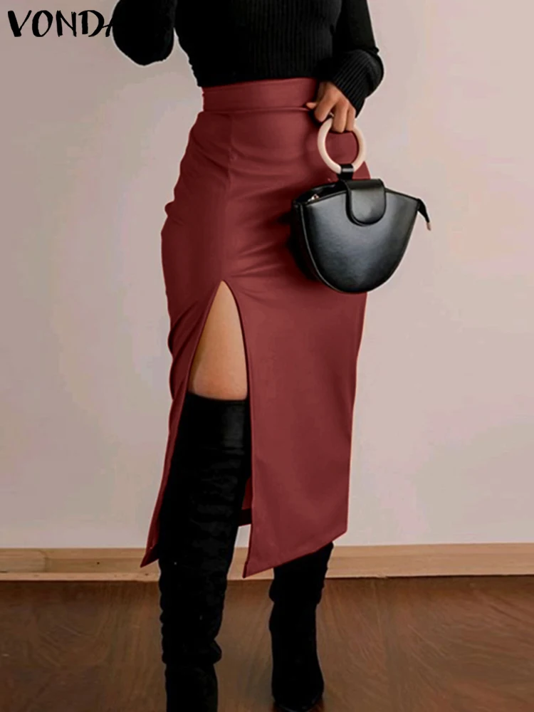 VONDA Fashion Work Skirts 2024 Casual Solid Ankle-Length Dresses Straight Slim Women Party Overskirts Streetwear Male Elegant