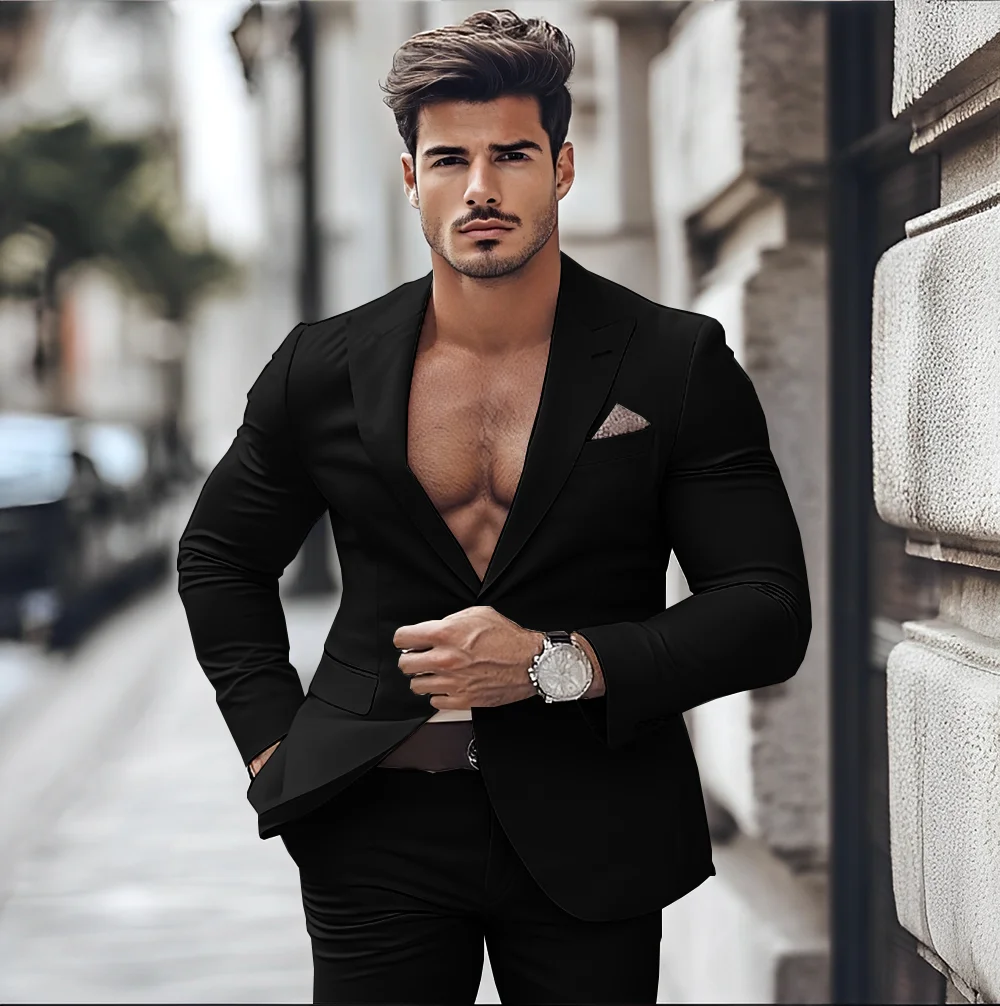 Beige Suit for Mens Business Jacket Pants 2-piece Set Groom Wedding Tuxedo Peak Lapel Blazer Custom Men suit