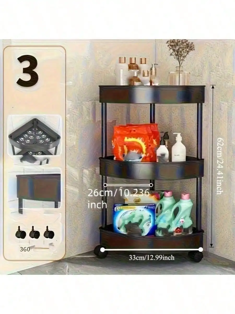 1pc Modern 3/4/5 Tier Corner Shelf, Foldable, Self-Assembly Required, Suitable For Bathroom, Kitchen, Cosmetics And Toiletries, Multifunctional Storage Basket Bathroom Accessories