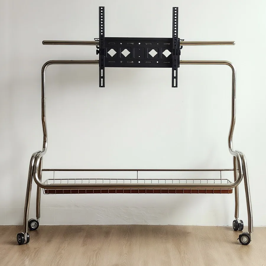 Small apartment medium and ancient style 3 stainless steel mobile TV rack adaptation, TV pulley can be moved