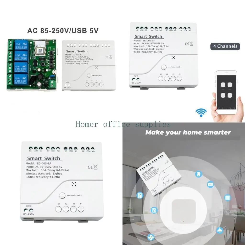 

K43B 433 mhz Home Light Controller Tuya Smart-Accessories Wifi Switch Faceplate 4-CH