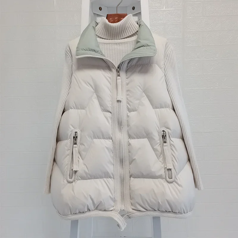 Autumn Winter Ultra Light White Duck Down Coat Women Short Vest Loose Zipper Sleeveless Puffer Jacket Waistcoat Outwear C50