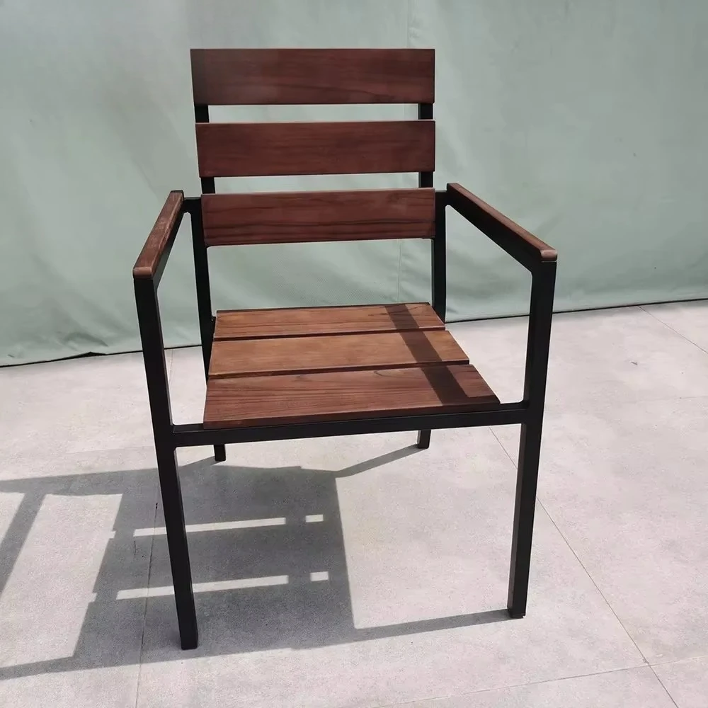 Wood Garden Chairs Nordic Aluminum Teak Stackable Restaurant Outdoor Dining Chairs Wood Outdoor Cafe Chairs