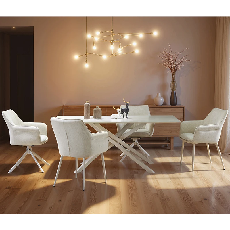 

Light Luxury Dining Table and Chair Set Modern Luxury Rectangular Dining Table Set 4 Seater White Dining Table