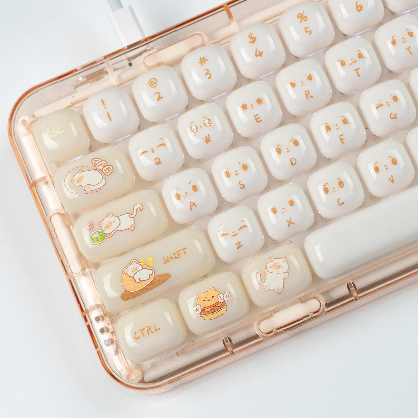 Bag Cat Keycaps Jade Fat Jelly 122 Keys PBT+PC Material MOG Profile Rounded Keycaps DYE-SUB For MX Switch Mechanical Keyboard