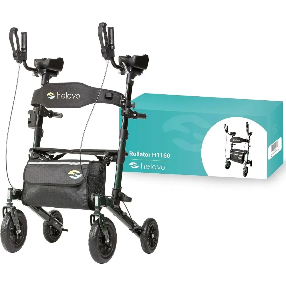 

Helavo All Terrain Upright Walker with Flat-Free Solid Rubber Tires - Tall Standing Rollator with Seat