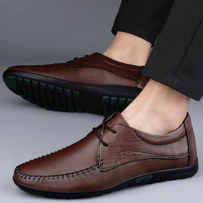 

Men’s Genuine Leather Dress Shoes Patchwork Leather Shoe Fashion Moccasins Wedding Party Shoes Men Loafers Lace Up Shoes Men