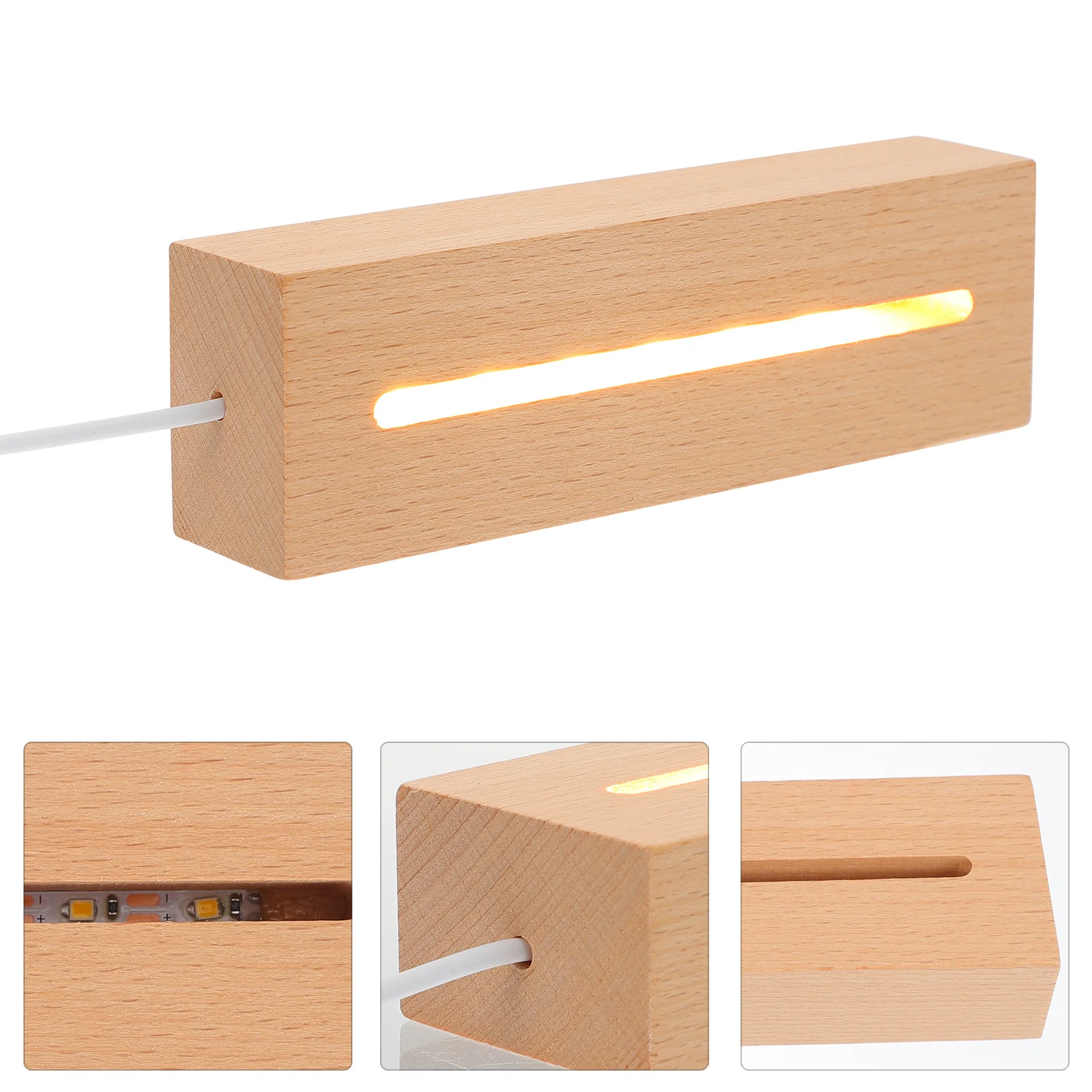 

2Pcs USB LED Light Base for Lighting Board Wooden Display Pedestal Emitting Warm Glow Safe Electric Cord Smooth Finish for Home