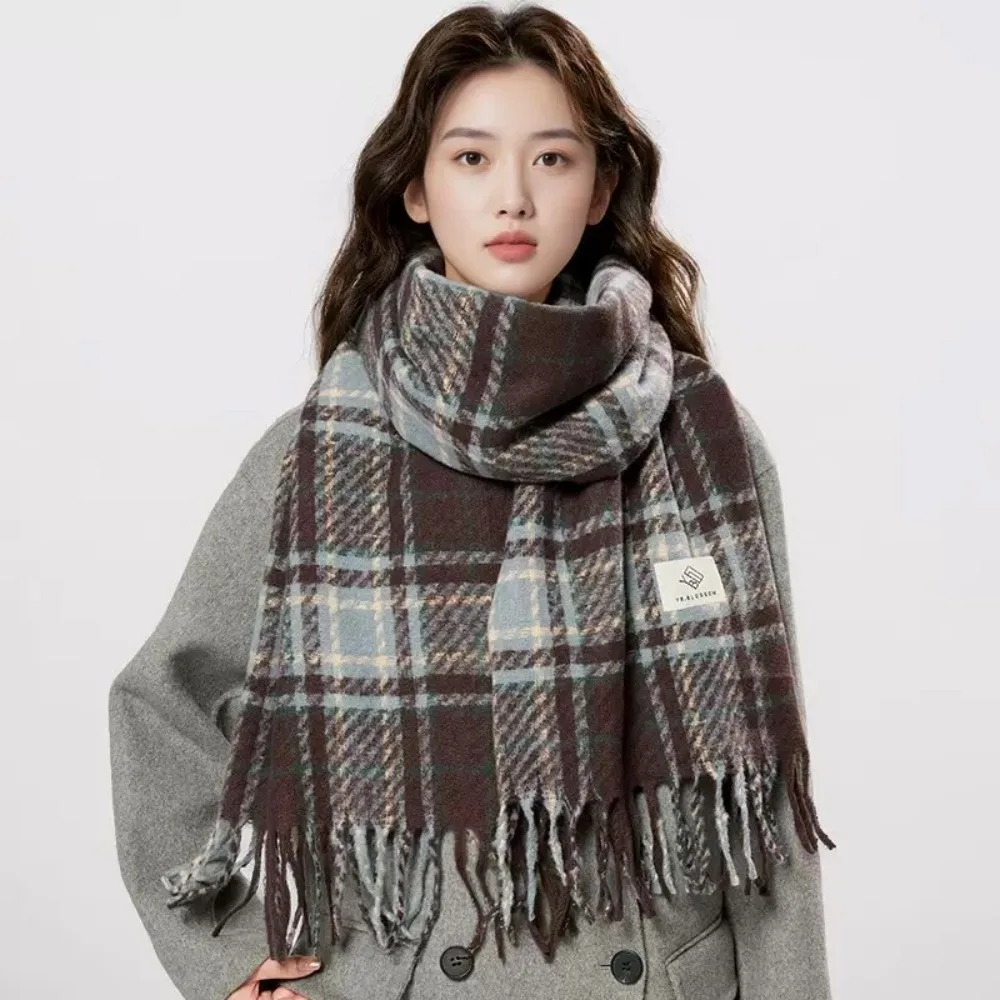 

Simple Pashmina Plaid Wool Scarf Tassel Winter Cashmere Scarves Warm Korean Style Long Shawl Autumn Winter
