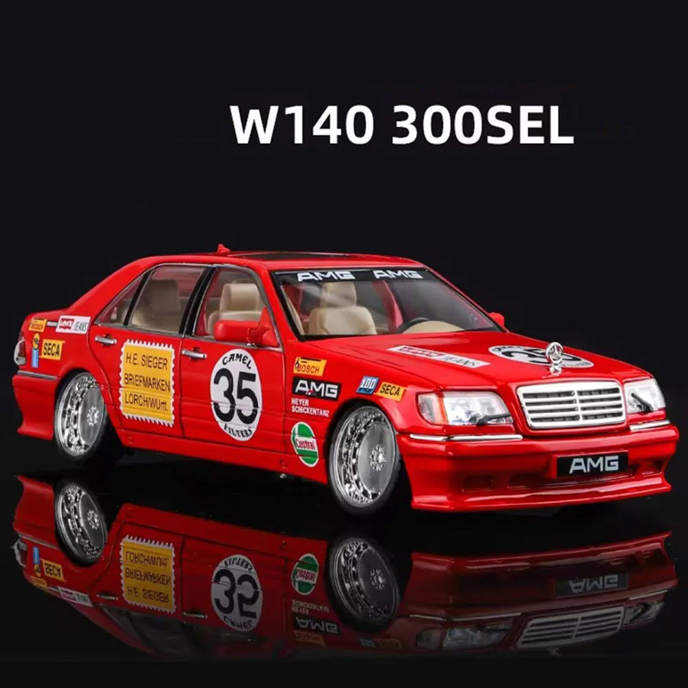 1/24 Scale W140 300SEL Models Cars Alloy Diecast Toys Wheel Pull Back Car Model with Light Music Vehicles Toy Kids Festival Gift