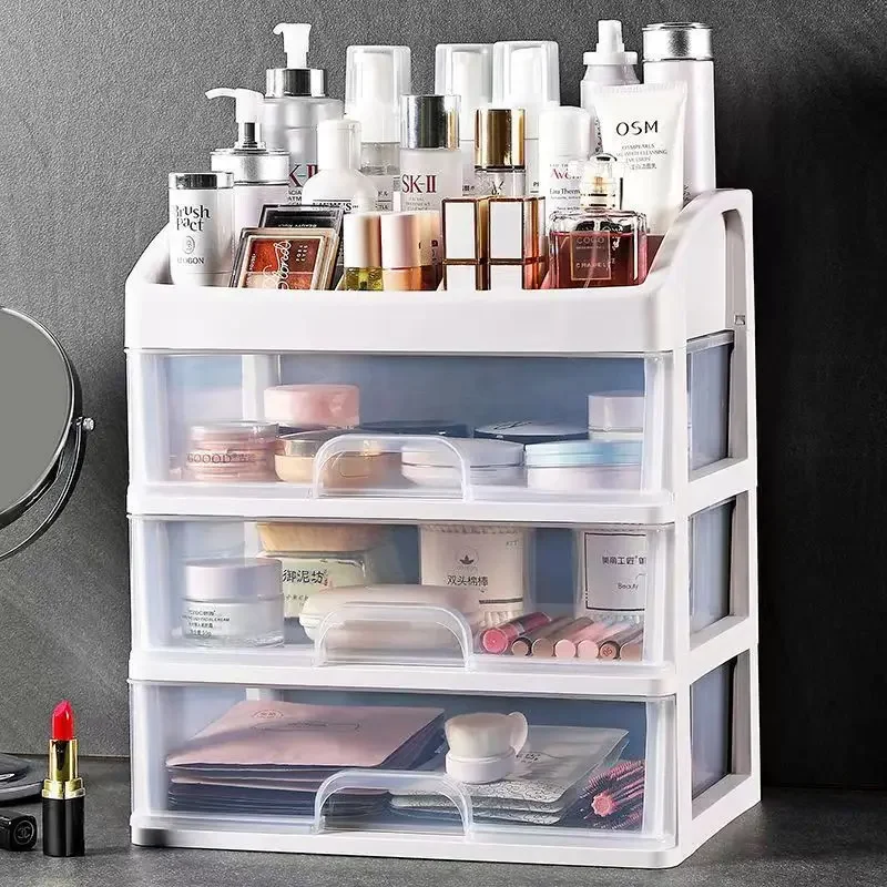 

Desktop Cosmetic Storage Box with Three Drawers and Four Layers Makeup Organizer Desktop for Living Room Sundries Storage box