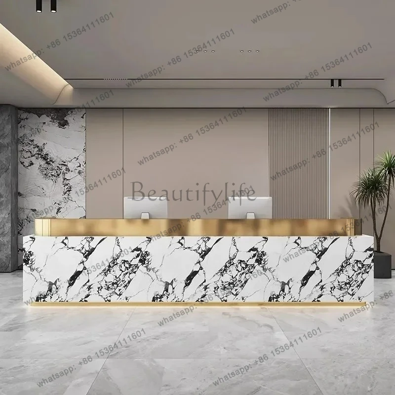 Slate marble Reception Modern Company Hotel Reception Desk Beauty Salon Stainless Steel checkout page