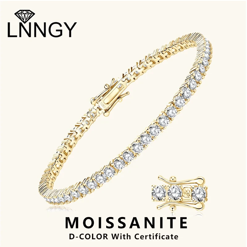 Lnngy 3MM 0.1ct Moissanite Tennis Bracelet For Women Men Certified 925 Sterling Silver Bracelets Sparkling Hand Jewelry Gift