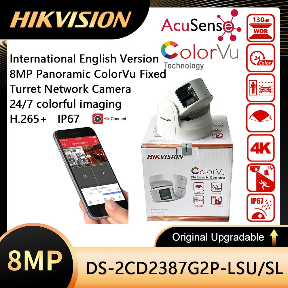 Caméra réseau tourelle Hikvision DS-2CD2387G2P-LSU/SL 4K 8MP POE ColorVu AcuSense avec lumière stroboscopique panoramique et alarme sonore