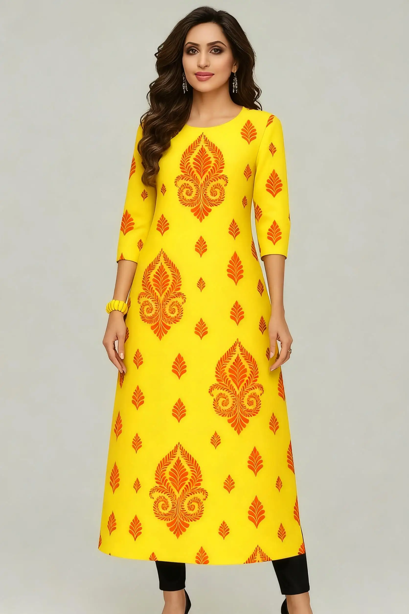 Muslim Dress Kurtta Women Fashionable Elegant National Style Straight Turkish Abaya Slit hem Colorful Elephant 2026 Pattern