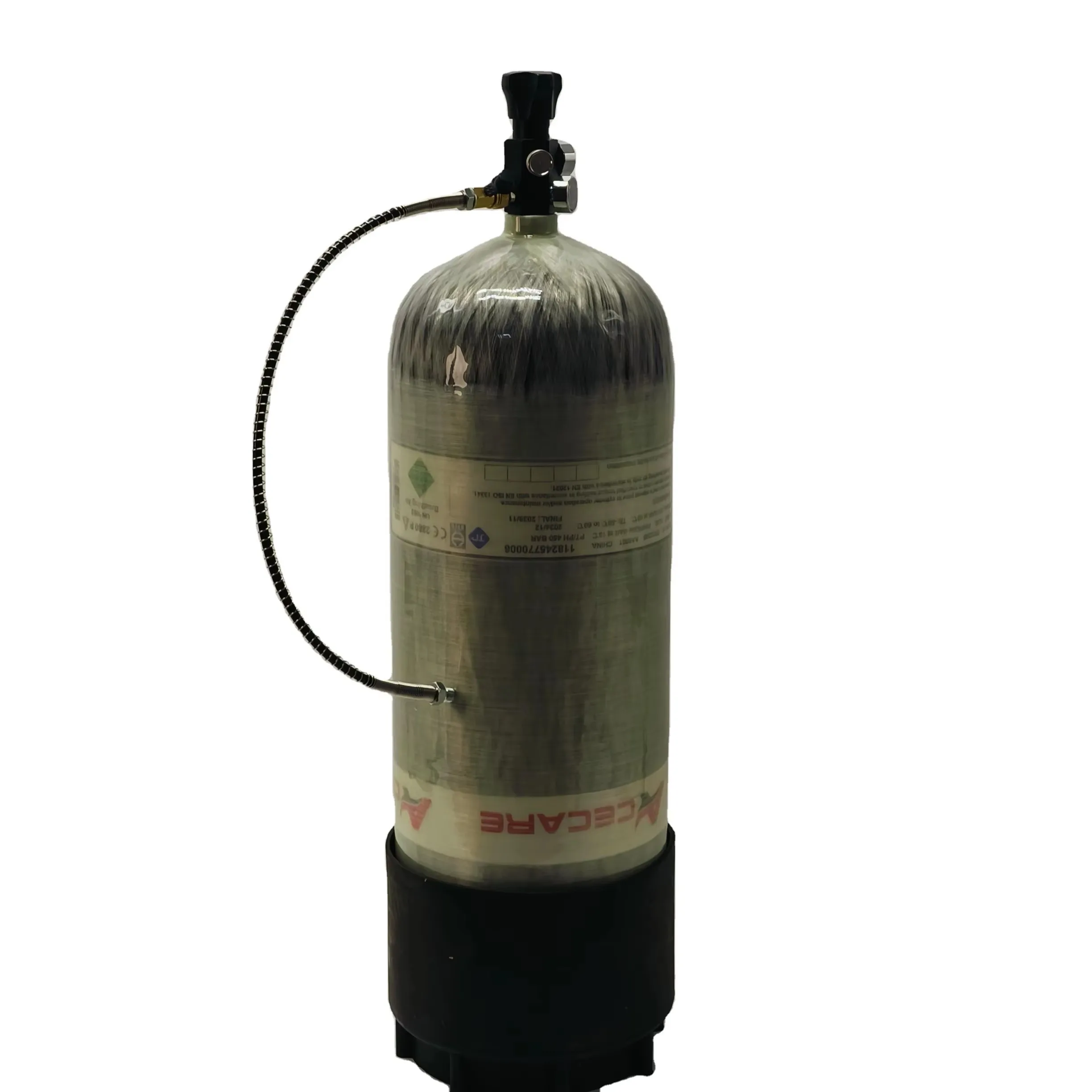 ACECARE 300Bar 4500Psi 12L أسطوانة ألياف الكربون HPA مع صمام قياس مزدوج محطة تعبئة المطاط واقية أسفل SCBA الغوص