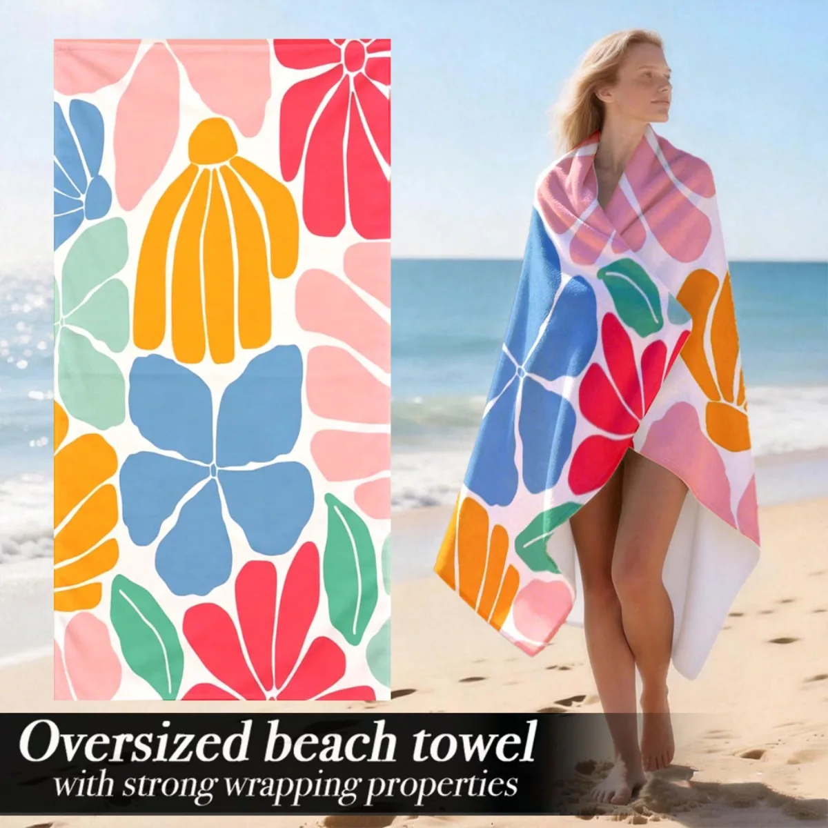 Retro Floral Oversized Beach Towel Patterned Sunscreen And Windproof Suitable For Swimming Pool Camping Travel Blanket