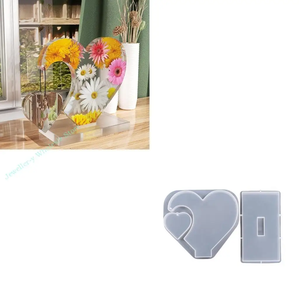 R7UF Love Splicing Photo Frame Ornaments Molds with Base Bracket for Home Decoration