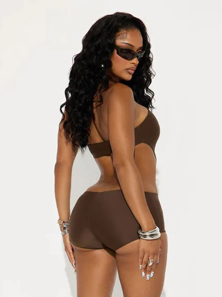 

Kliou Irregular Hollow Playsuits Woman Sexy Fashion Halter Backless Sleeveless Skinny High Stretch Midnight Club Party Rompers