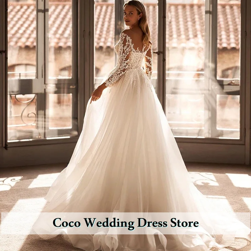 Maßgeschneiderte elegante A-Linie Langarm Brautkleid Applikationen Schatz Vintage Braut Kleid Prinzessin Plus Größe Vestido de Noiva