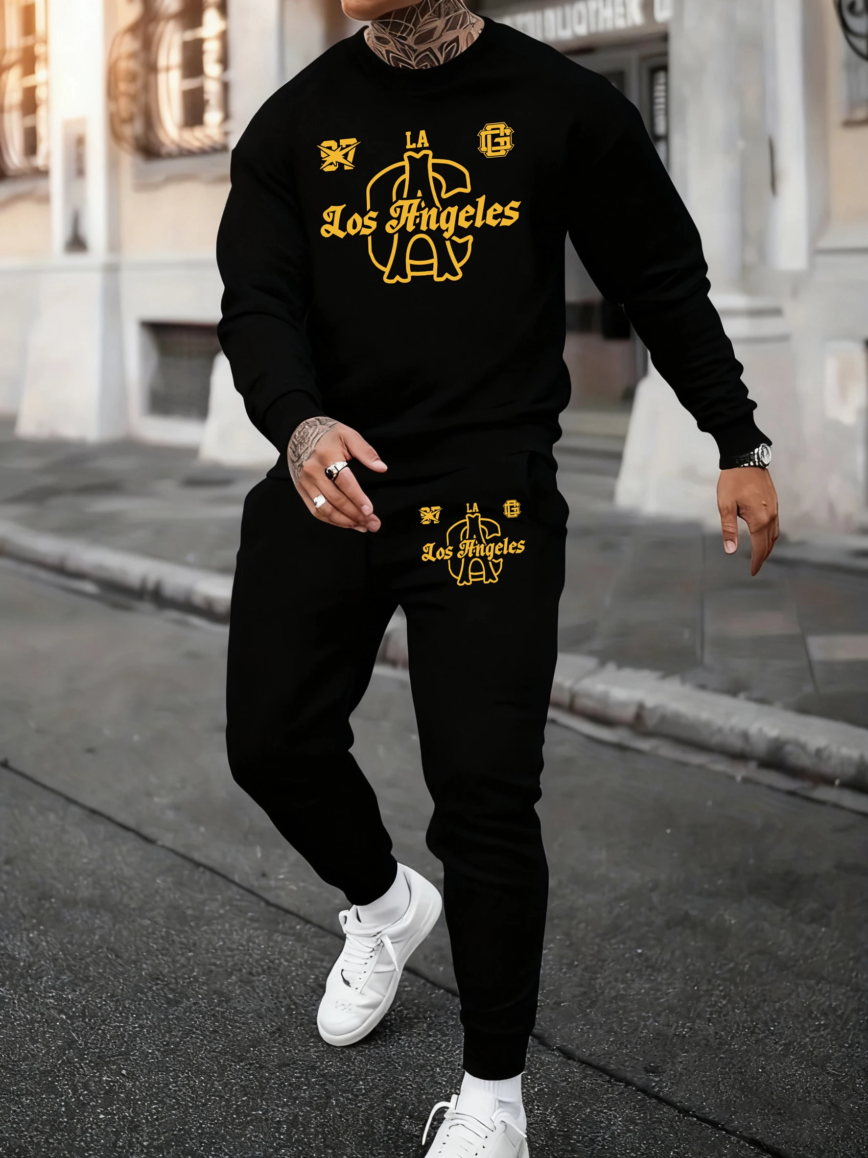 Los Angeles California Letter Printing Mens Warm Fashion Trousers Basics Jogging Sweatpants Sweatshirts Sets Simple Casual Hoody
