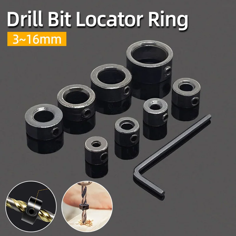 9pcs/set Woodworking Drill Locator Drill Bit Depth Stop Collar Ring Adjustable Positioner Limit Ring Wood Drilling Tool 3-16mm