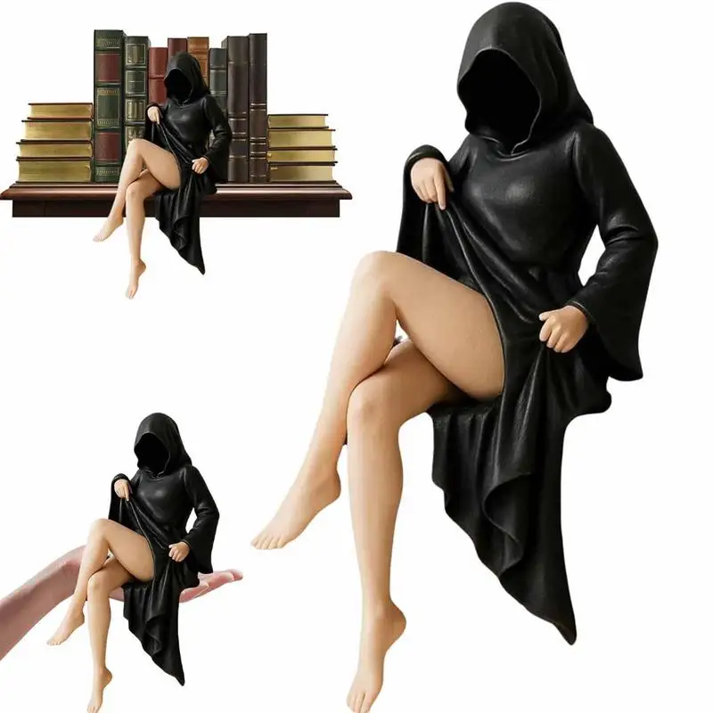 3D Handmade Resin Death Black Robe Statue Gothic Sitting Women Mysterious Statue Ornaments Decorations Tabletop Figurine