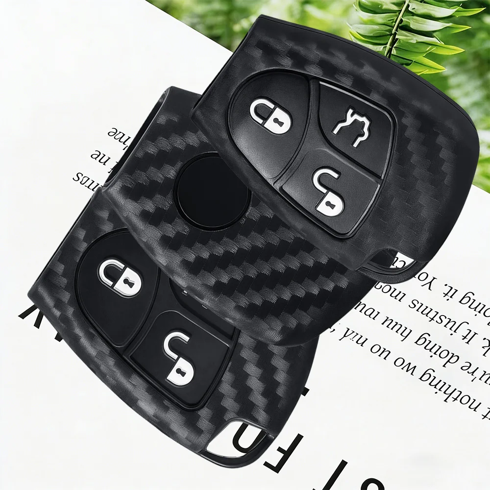 Carbon Fiber Silicone Car Key Case For Mercedes Benz C B E R Class GL CLS CLK SLK W203 W211 W204 3BNT Remote Key Cover