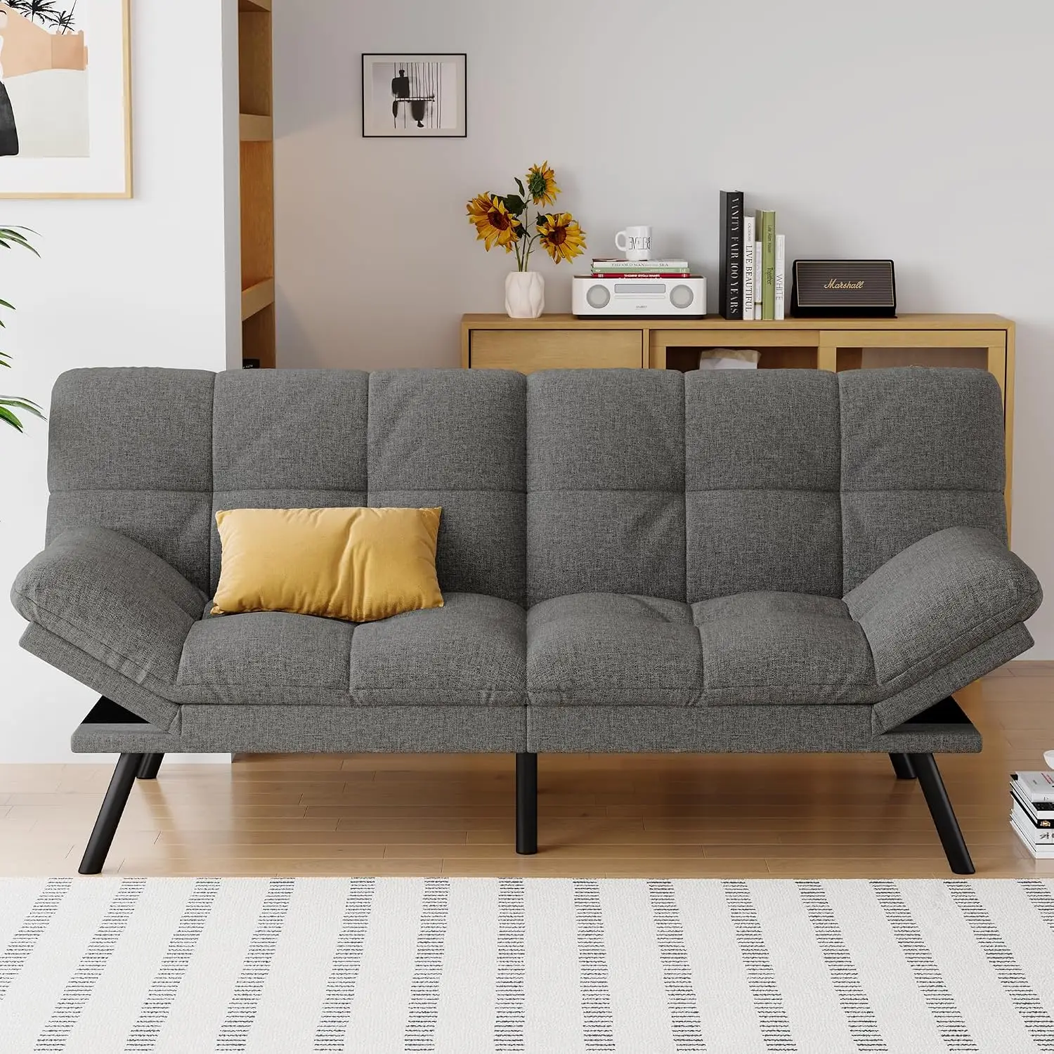 Futon Futon Sofa Bed Grey Linen Adjustable Backrest & Armrests Loveseat Sleeper for Living Room Apartment Office, Customized - Aliexpress Deal