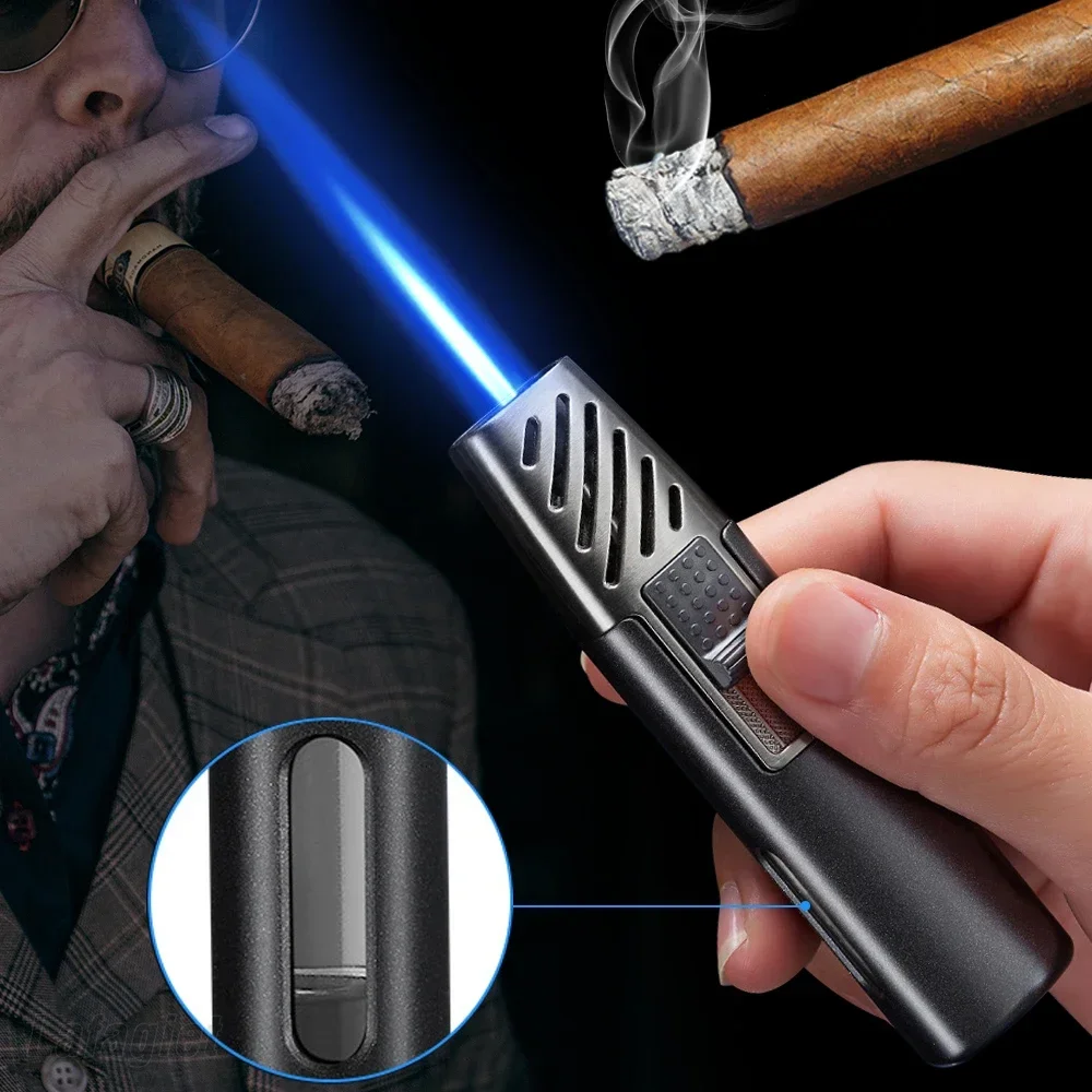 Nuevo encendedor de cigarros de llama de chorro, encendedor de Gas butano Turbo inflable de Metal portátil para cocina, potente encendido al aire libre a prueba de viento