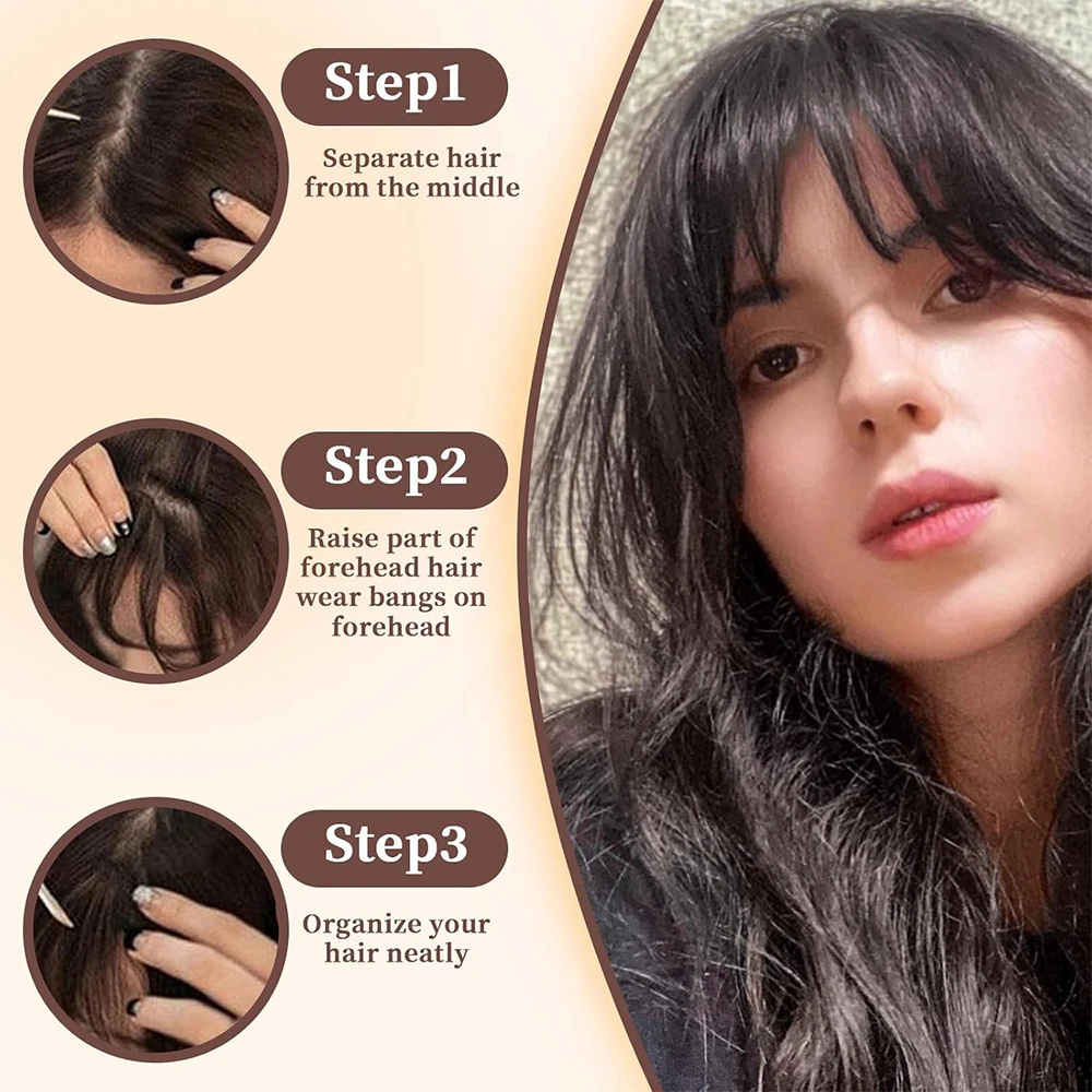 Black Bangs Hair Clip in Bangs Black Synthetic Flat Bang with Temples Front Face Black Bangs for Women