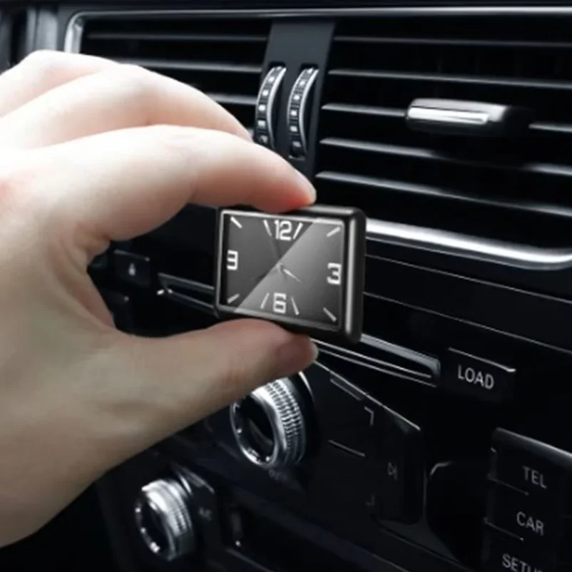 Plated Metal Car Dashboard Clock Square Mini Car Square Decorative Clock Stick-On Luminous Luminous Hands Watch Auto Accessories