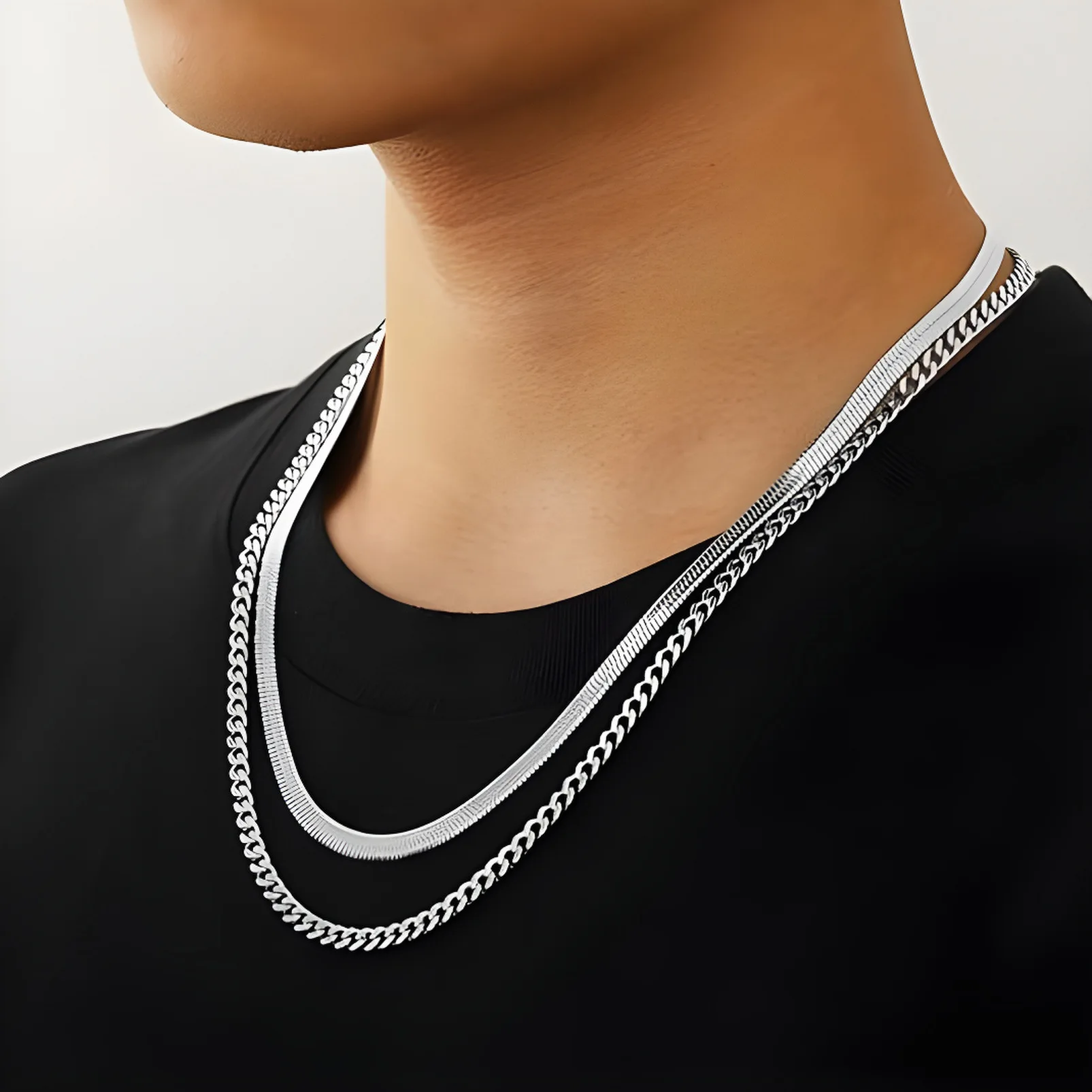 Stainless Steel Stacked Necklace Six Sided Grinding Titanium Steel Necklace Hip Hop Versatile Hot Selling Men's Necklace