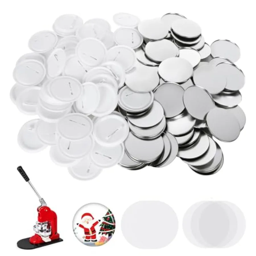 

100 Sets 2.25 Inch Button Maker Supplies 58mm Button Making Supplies Round Badge Blank Button Pins Includes Plastic Buttos Pin