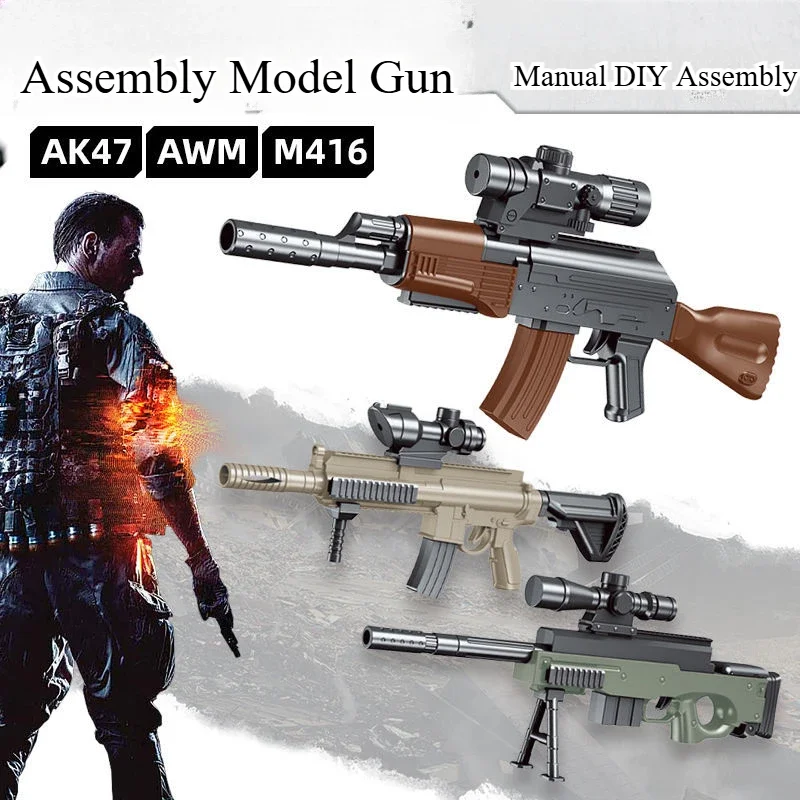 

Building Kits for Boys DIY M416 AWM AK47 Non-Firing STEM Assembly Toys with Safe Plastic Blocks Military Educational Kids Gifts